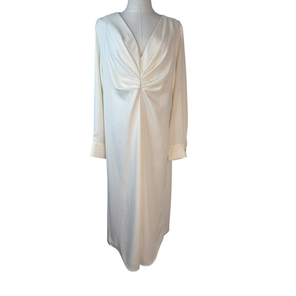 2/$30 Zara Small Cream Long Sleeve Drape Flowy Front Midi Dress Polyester - Picture 1 of 16